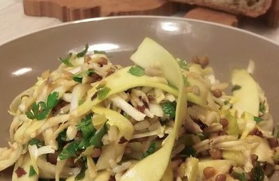 Crudités de courgette, endive, céleri rave et ses riz complet, lentilles vertes et algues du pêcheur !