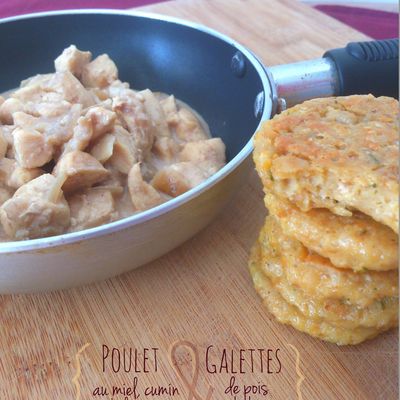Poulet au miel, cumin et balsamique - & - ses galettes de pois chiche