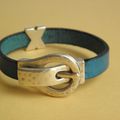 Bracelet magnétique cuir bleu canard & métal