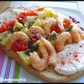 BRUSCHETTA DE CREVETTES, POMMES DE TERRE & MOZZARELLA