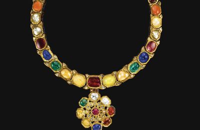 An enamelled and gem-set Navratna necklace, India, late 18th century