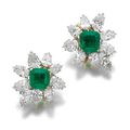 Pair of emerald and diamond ear clips