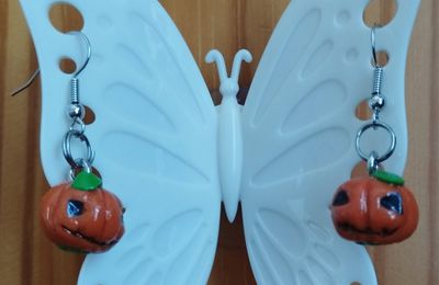 #Bijoux : Boucles d'oreille Fimo : Citrouille d'Halloween