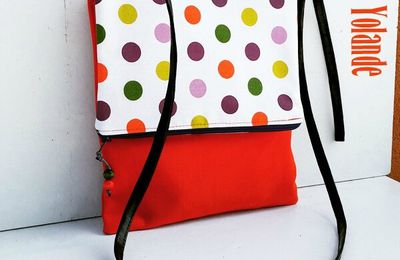 Sac Besace printemps été rabat zip original coton orange épais motifs pop à pois multicolors acidulés