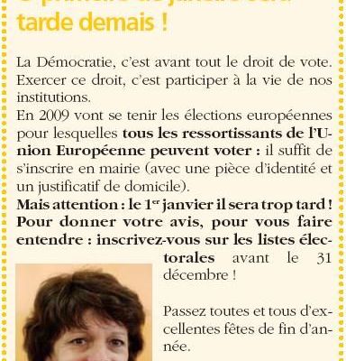 Bezons Infos - Décembre 2008 : O primeiro de janeiro sera tarde demais !