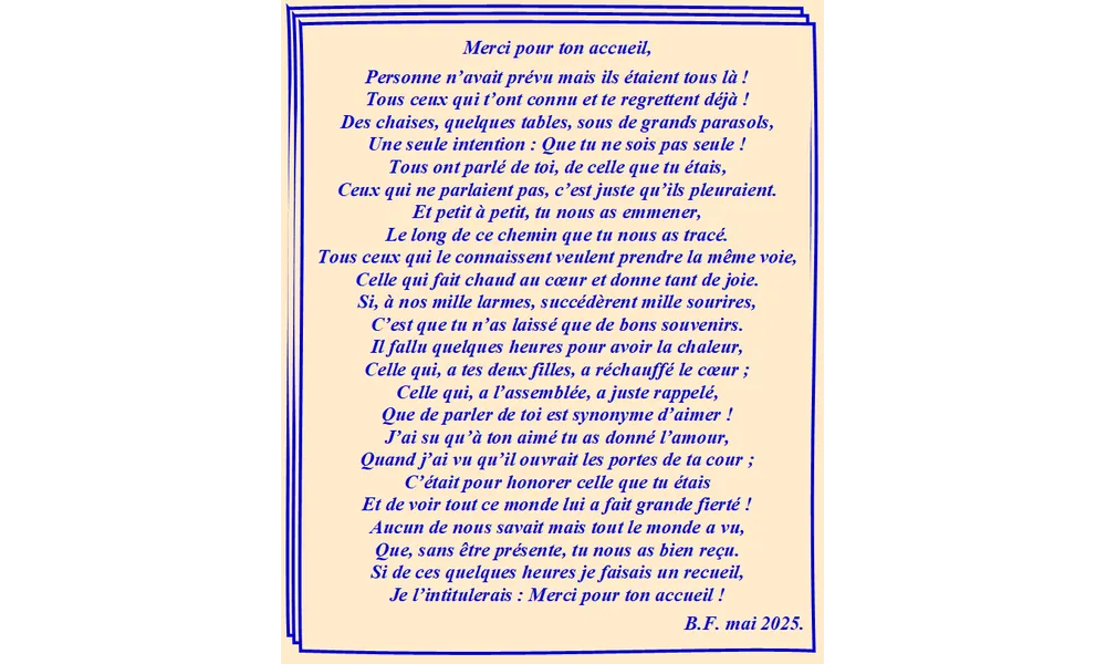 Merci pour ton accueil,