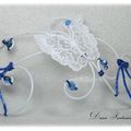 Coiffe papillon blanc bleu foncé fil aluminium perles dentelle