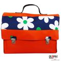 Cartable primaire original chic Vintage pop flower power simili cuir orange - écolier mixte