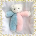 Doudou Peluche Ours Rose Bleu Et Blanc Noeud Hochet Bout'Chou