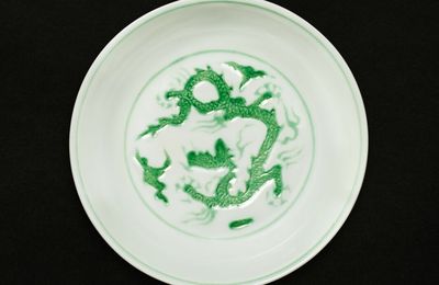 An incised green-enamelled 'dragon' dish, Mark and period of Zhengde