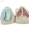 Pochette oreille de lapin en lin et coton idéale pour les petits chocolats de Pâques