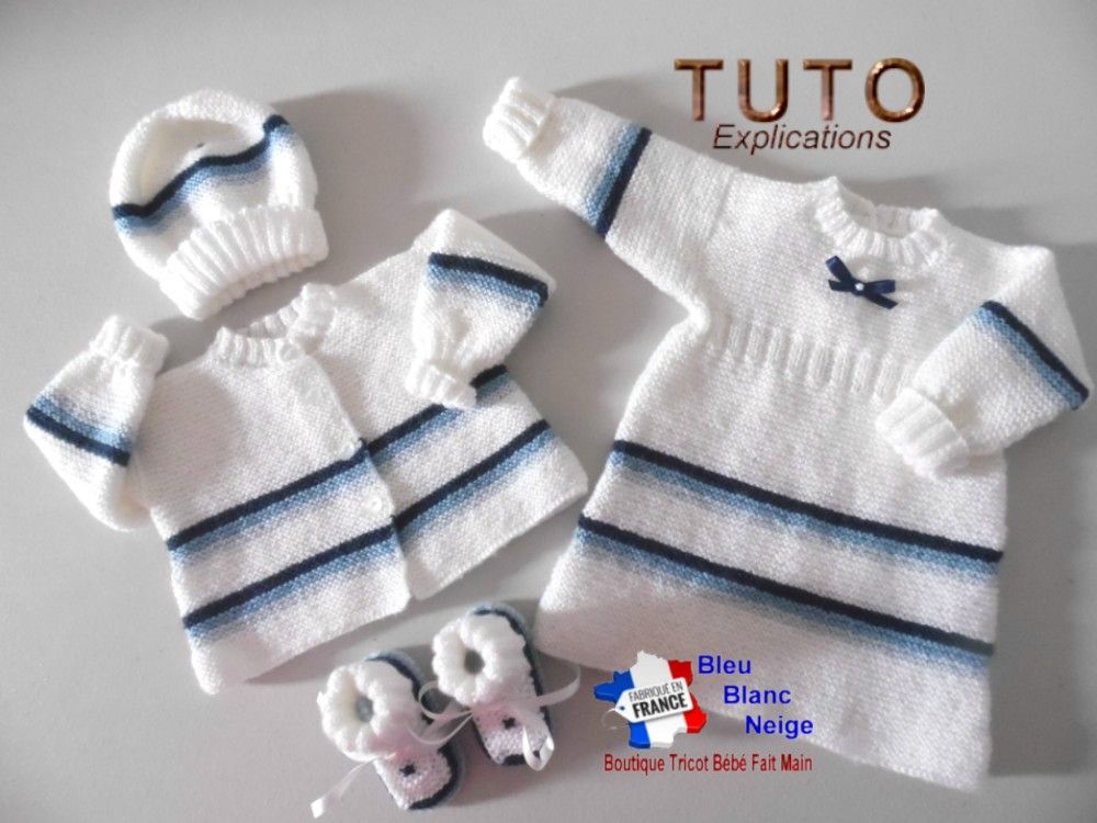 TUTO tricot bb FACILE et PREMA BOUTIQUE bebe modele layette bébé et patron a tricoter Explications brassière, bonnet, chaussons et Reborn