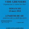 Vide Grenier - Dimanche 18 mars 2018 - organisé par le Comité des fêtes
