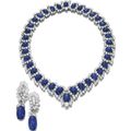 Important sapphire and diamond necklace and a pair of sapphire and diamond ear clips, Bulgari, circa 1965