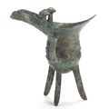 A very rare archaic bronze ritual wine vessel, jue, Late Shang Dynasty