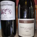 Francs-Cotes de Bordeaux : Puygueraud blanc 2017, Saint Joseph : Coursodon : La Sensonne 2009