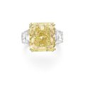 A 14.57 carats cut-cornered modified rectangular-cut fancy yellow diamond ring