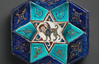 Hexagonal Tile Ensemble with Sphinx, c. 1160s–70s, Seljuk Empire, Konya, Turkey