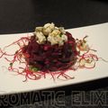 Betteraves rouges en tartare et Bleu d'Auvergne 