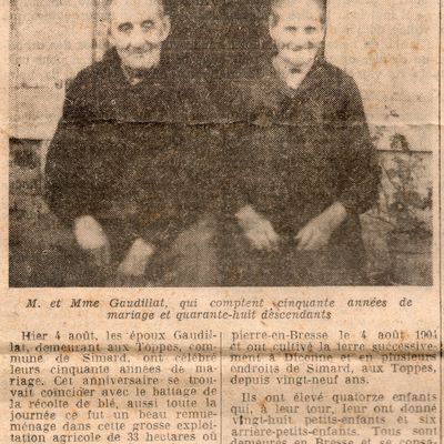 Claude GAUDILLAT et Léonie BONNEFOI, 14 enfants et 50 ans de mariage...