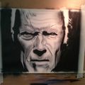 Travail de portrait sur un géant du cinéma Mr Clint Eastwood d'apres une photo, format 50x70.