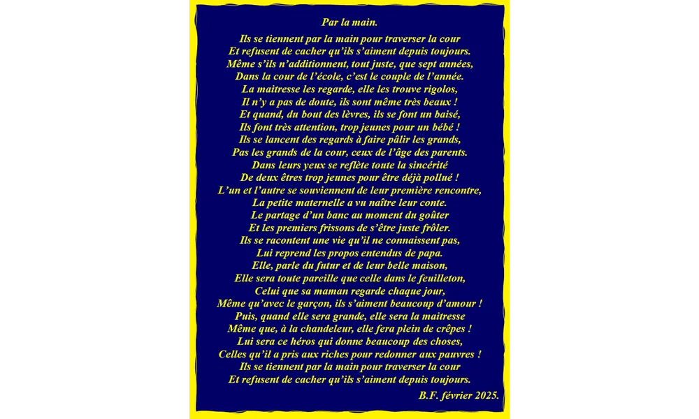 Par la main.