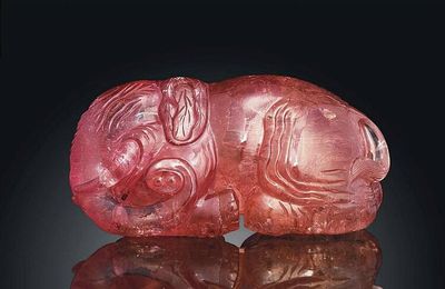 A large pink tourmaline model of an elephant , 19th century