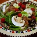 Chicken livers, Artichokes and Raspberry salad, Salade de foies de volaille, artichauts et framboises