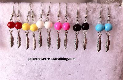 Boucles d'oreille breloque plume et perle