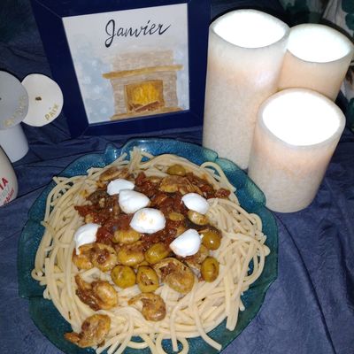 Crevettes à l'italienne & spaghettoni 