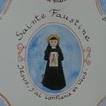 Pour une naissance:Aquarelle de sainte Faustine entourée des saints patrons des frères et soeurs de la petite Faustine.