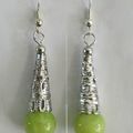 Boucles d'Oreilles Style Tibétain Vanni Perle Jade Vert Clair 12 mm Argent Du Tibet