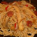 Spaghettis aux champignons de Paris très asiatiques