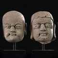 A rare group of 18 carved stone heads of louhans, China, Ming dynasty 