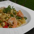 Plat complet : Crozets aux crevettes et aux poivrons