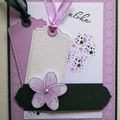 Carte lin, tags et fleurs de frangipanier