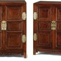 A pair of huanghuali square corner kang cabinets, Late Ming dynasty