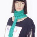 Original echarpe a crochet long a franges !! GREEN !! vert en coton Jersey stretch long 193cm x 8cm BELICIOUS-DELICIOUS-CREATION