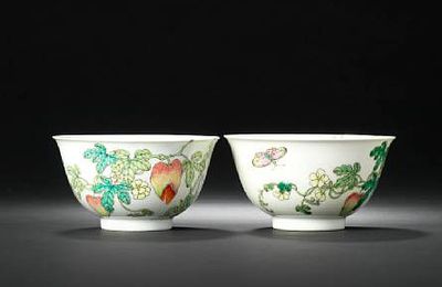 A pair of famille rose bowls. Jiaqing seal marks and of the period