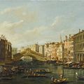 Circle of il Canaletto (Venice 1697-1768). The Grand Canal, Venice, with the Rialto Bridge seen from the South and the Palazzo 