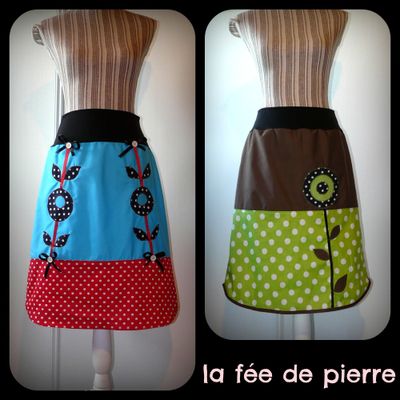 DES JUPES TRAPÈZE BICOLORES COTON ET POIS POUR EXHIBER SES MOLLETS ... L'ÉTÉ ARRIVE !! 