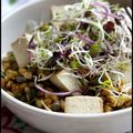 Salade de petit épeautre et lentilles vertes au tofu fumé