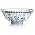 A blue and white bowl painted in pencil technique, Qianlong seal mark