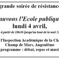 CHARENTE - LUNDI 4 AVRIL, SAUVONS L'ÉCOLE PUBLIQUE !