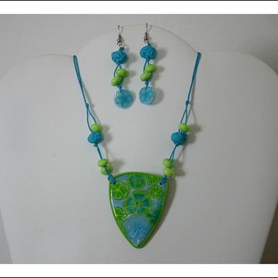 Parure Fimo Vert anis/Turquoise