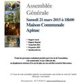 ASSEMBLEE GENERALE LE SAMEDI 21 MARS 2015