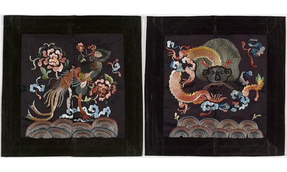 Pair of phoenix and dragon badges, Viet Nam, 20th century