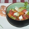 Salade fraîcheur d'été : melon, pastèque, concombre aux crevettes