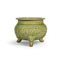 A large moulded Yaozhou celadon incense burner, Jin dynasty (1115-1234)