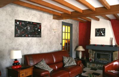 Tableau contemporain fond gris, déco blanc et rouge " L'INDECISE"